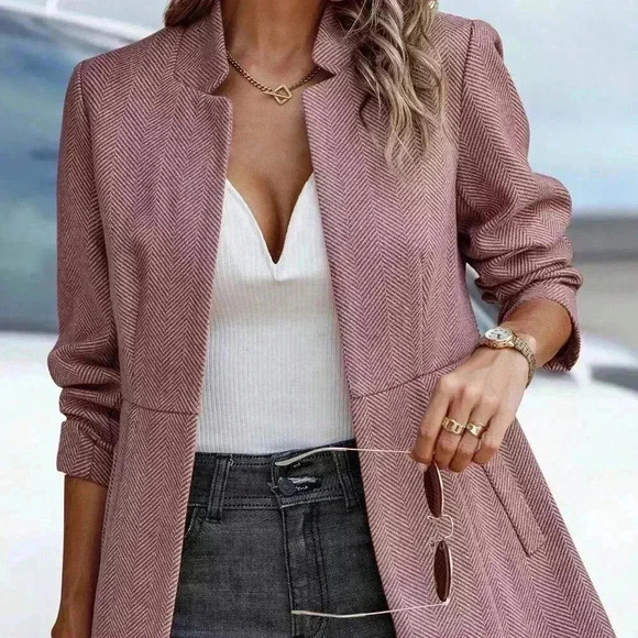 Redwood Casual Women's Herringbone Open Front Overcoat - Picture 2 of 6